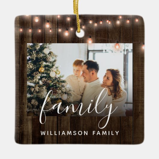 2 Fotoserie Hout en lichte feestdag Keramisch Ornament (Voorkant)