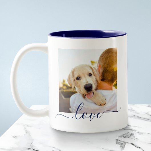 2 Fotosjabloon Double Sided Love Text Deep Blue Tweekleurige Koffiemok