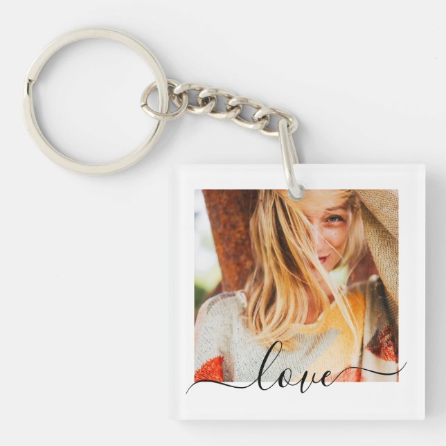2 Fotosjabloon Double Sided Love Text White Sleutelhanger (Voorkant)