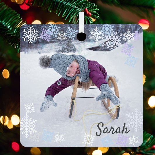 2 Fotosneeuwbekledingsontwerp voegt sneeuwvlokken  Metalen Ornament