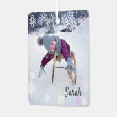 2 Fotosneeuwbekledingsontwerp voegt sneeuwvlokken  Metalen Ornament (Voorkant links)