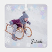 2 Fotosneeuwbekledingsontwerp voegt sneeuwvlokken  Metalen Ornament (Achterkant)