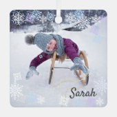 2 Fotosneeuwbekledingsontwerp voegt sneeuwvlokken  Metalen Ornament (Voorkant)