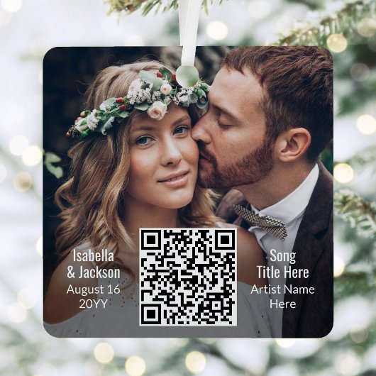 2 Fotoweddenschap ∙ Passen getrouwd Playlist QR Co Metalen Ornament