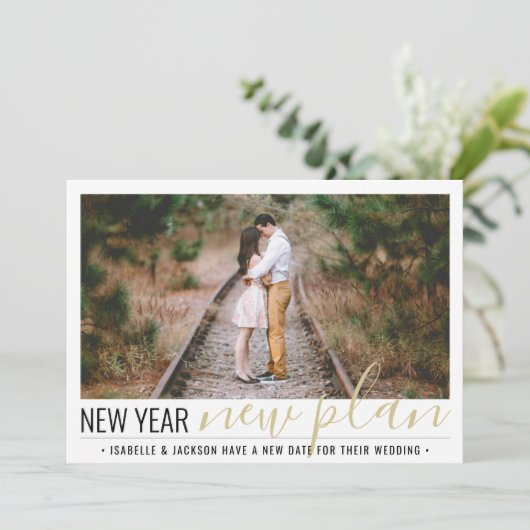 2 Fotowijziging van plannen bruiloft nieuwe jaar f Save The Date (Staand voorkant)