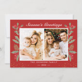 2 Fotozonegroet Holly Berries Kerstmis Feestdagenkaart (Voorkant)