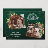 2 Fotozonegroet Holly Berries Kerstmis Feestdagenkaart (Voorkant / Achterkant)