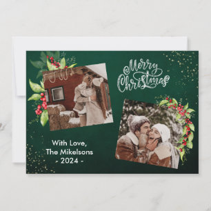 2 Fotozonegroet Holly Berries Kerstmis Feestdagenkaart