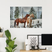 2 Friendly Ranch Horses, Dun, Palomino Paint Photo Poster (Thuiskantoor)