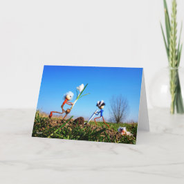 2 Fubby's die een bol krokus planten. Bedankkaart