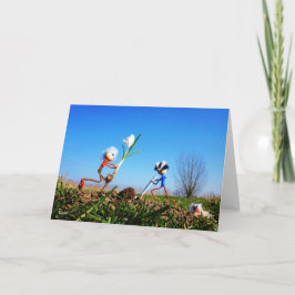 2 Fubby's die een bol krokus planten. Bedankkaart