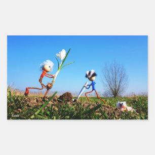 2 Fubby's die een bol krokus planten. Rechthoekige Sticker