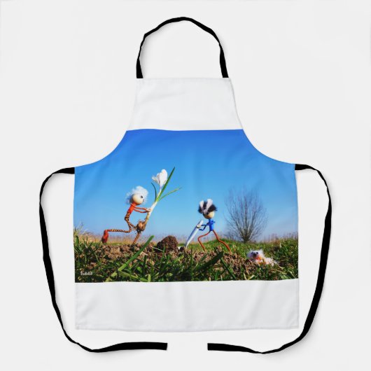 2 Fubby's die een bol krokus planten. Schort (Voorkant)