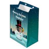 2 Funny Snowmen Gepersonaliseerd met je eigen foto Medium Cadeauzakje (Voorkant Gekanteld)