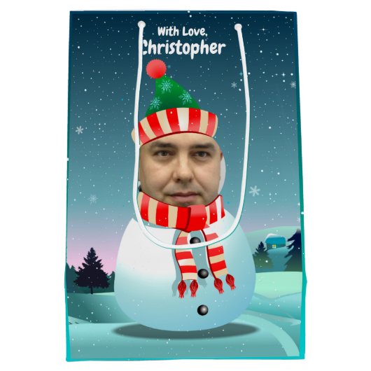 2 Funny Snowmen Gepersonaliseerd met je eigen foto Medium Cadeauzakje (Achterkant)