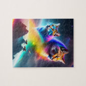 2 Futuristische ruimte Katten Neon Lights Kleurrij Legpuzzel (Horizontaal)