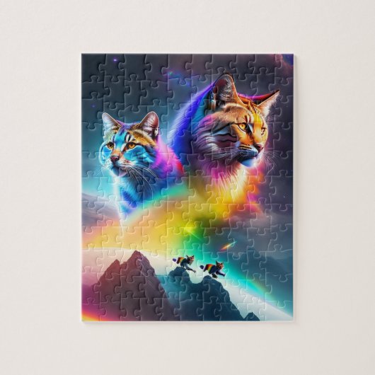 2 Futuristische ruimte Katten Neon Lights Kleurrij Legpuzzel (Verticaal)