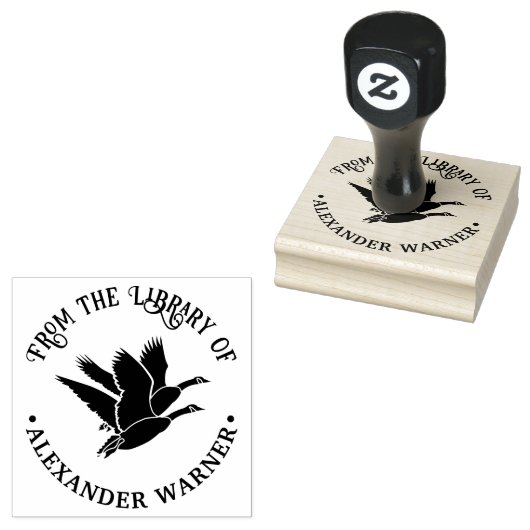 2 ganzen in vlucht bibliotheek boeknaam rubberstempel (Gestempeld)
