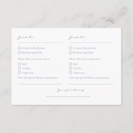 2 Gast Bloemen Dusty Blauw Bruiloft RSVP Informatiekaartje (Achterkant)