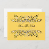 #2 Geel zwart wit wervelingen Bewaar de datum Aankondigingskaart (Voorkant / Achterkant)