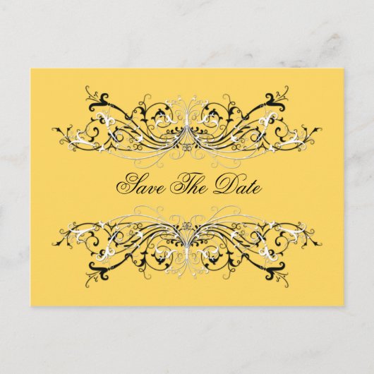 #2 Geel zwart wit wervelingen Bewaar de datum Aankondigingskaart (Voorkant)