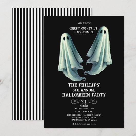 2 Geesten Griezige Halloween Ghost Feest Kaart (Voorkant / Achterkant)