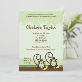 2 Gekke apen TWIN MEISJES Monkey Baby shower Kaart (Staand voorkant)