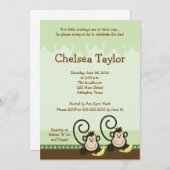 2 Gekke apen TWIN MEISJES Monkey Baby shower Kaart (Voorkant / Achterkant)