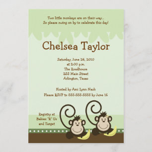 2 Gekke apen TWIN MEISJES Monkey Baby shower Kaart