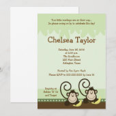 2 Gekke apen TWINS Oerwoud Monkey Baby shower Kaart (Voorkant / Achterkant)