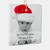 2 gesteunde eerste kerstzwarte tekst op maat keramisch ornament (Rechts)