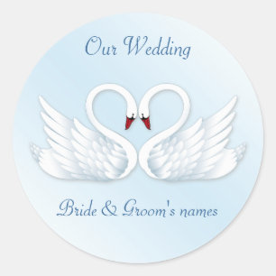 2 gestileerde witte zwanen ronde sticker