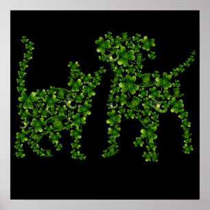 2 Geweldige St Patrick Shamrock Kat & Hond Kat Poster