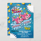2 Girl Sharks Baby Birthday Party uitnodiging (Voorkant / Achterkant)