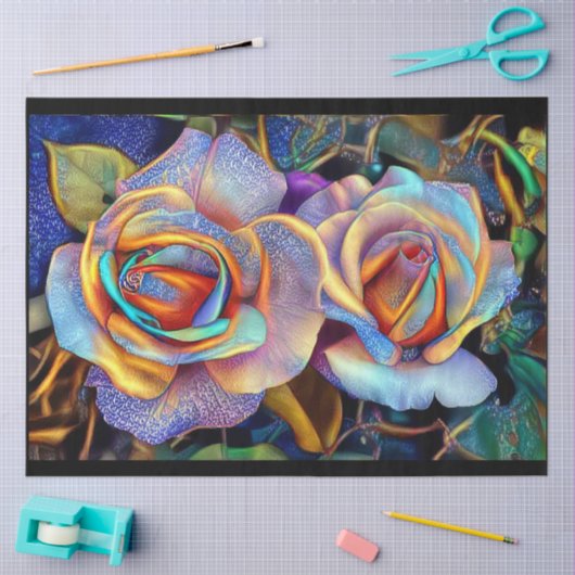 2 Glanzend prachtige unieke Rozen kunstdromen Tissuepapier (Craft)