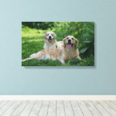 2 Golden Retrievers Laying in Grass Canvas Afdruk (Insitu (Houten vloer))