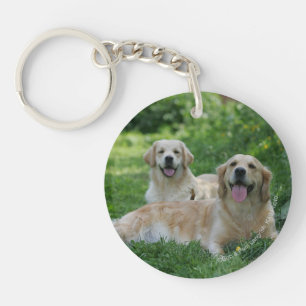 2 Golden Retrievers Laying in Grass Sleutelhanger