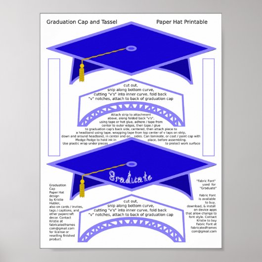 2 Graduation Cap Blue Paper Petten Afstuderen Afdr Poster (Voorkant)