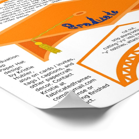 2 Graduation Cap Oranje papieren Petten Afstuderen Poster (Hoek)