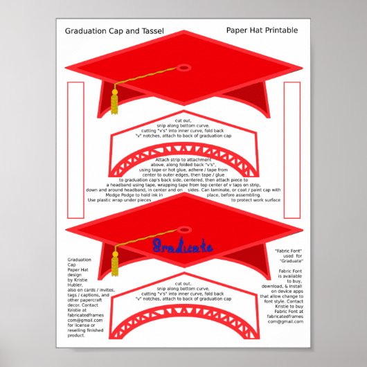 2 Graduation Cap Rood papier Petten Afstuderen Bla Poster (Voorkant)