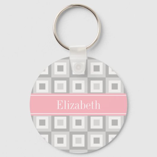 2 Gray Whconcentric Square Pink Name Monogram Sleutelhanger (Voorkant)