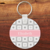 2 Gray Whconcentric Square Pink Name Monogram Sleutelhanger (Voorkant)