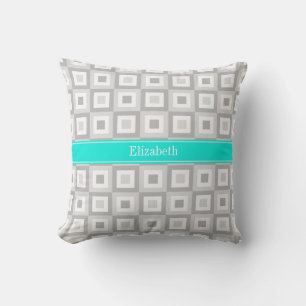 2 Grijs Wht Concentrische Vierkante Aqua Naam Mono Kussen