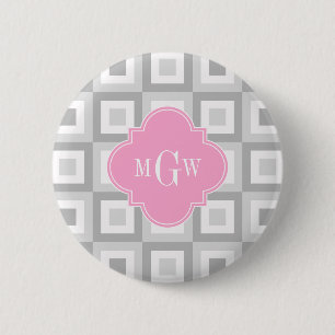 2 Grijs Wit Conc Square Roze Quatrefoil 3 Monogram Ronde Button 5,7 Cm