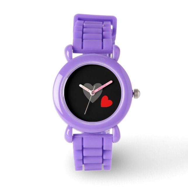 2 hart rood glitter horloge (Voorkant)