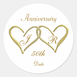2 harten Monogram Golden Wedding Jubileum Ronde Sticker