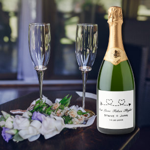 2 Harten Pijl Moderne Romantische Reis Liefde Trou Sparkling Wijnetiket
