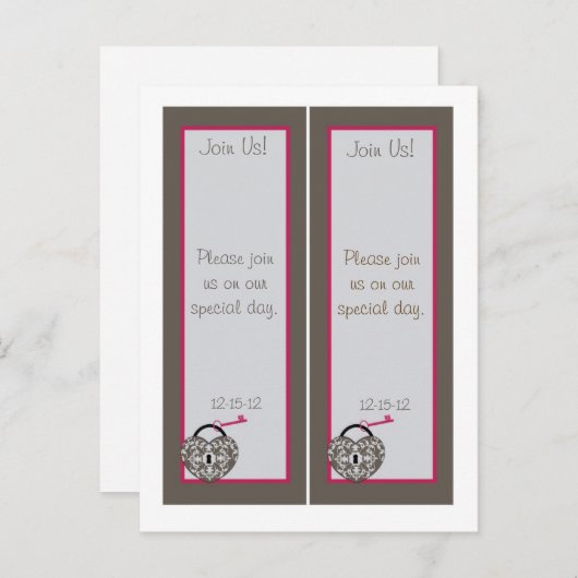 2 hartslot bruiloft opslaan datum Bladwijzer Aankondigingskaart (Voorkant / Achterkant)