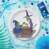 2 heksen brouwen in Cauldron Halloween Papieren Bordje (Feest)