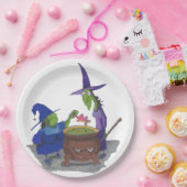 2 heksen brouwen in Cauldron Halloween Papieren Bordje (Feest)